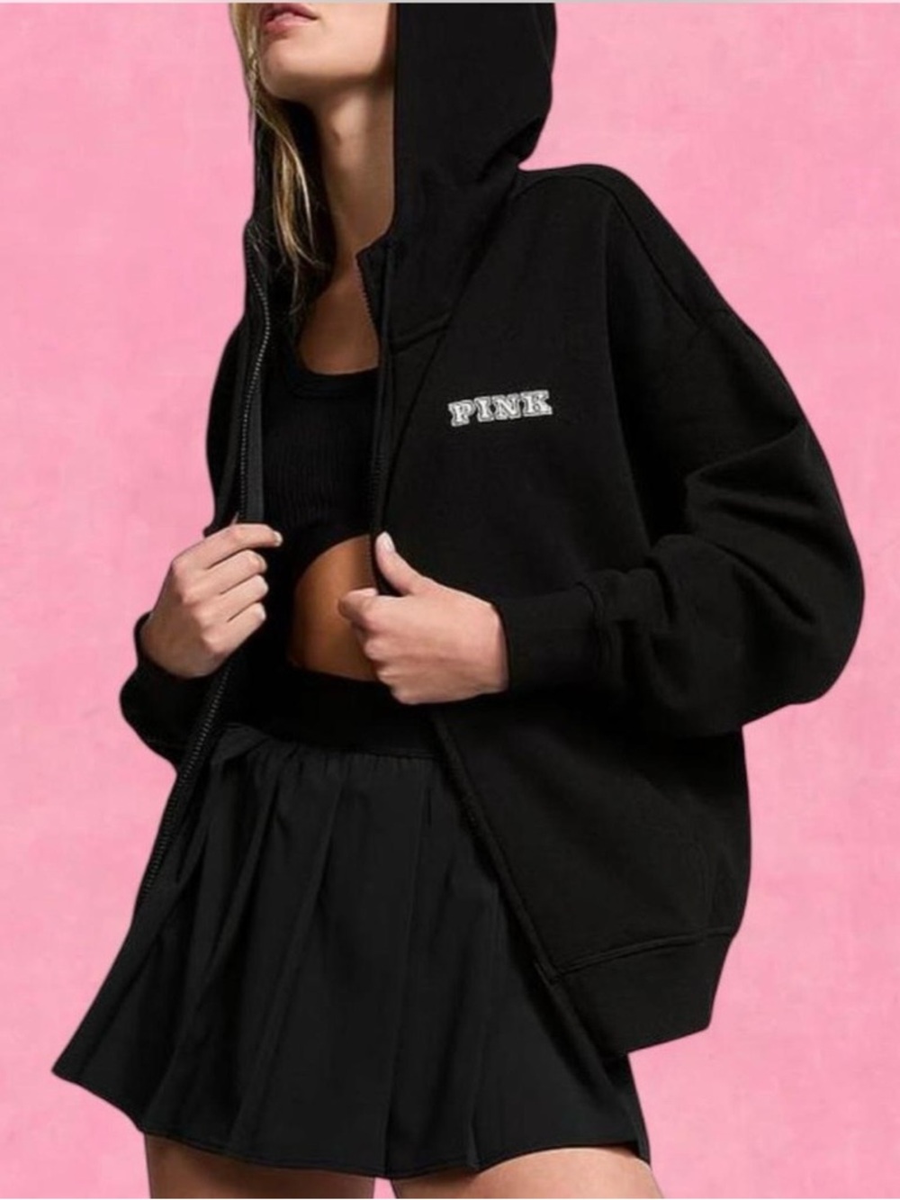 PINK Victoria's Secret Black Zip Hoodie with Logo
